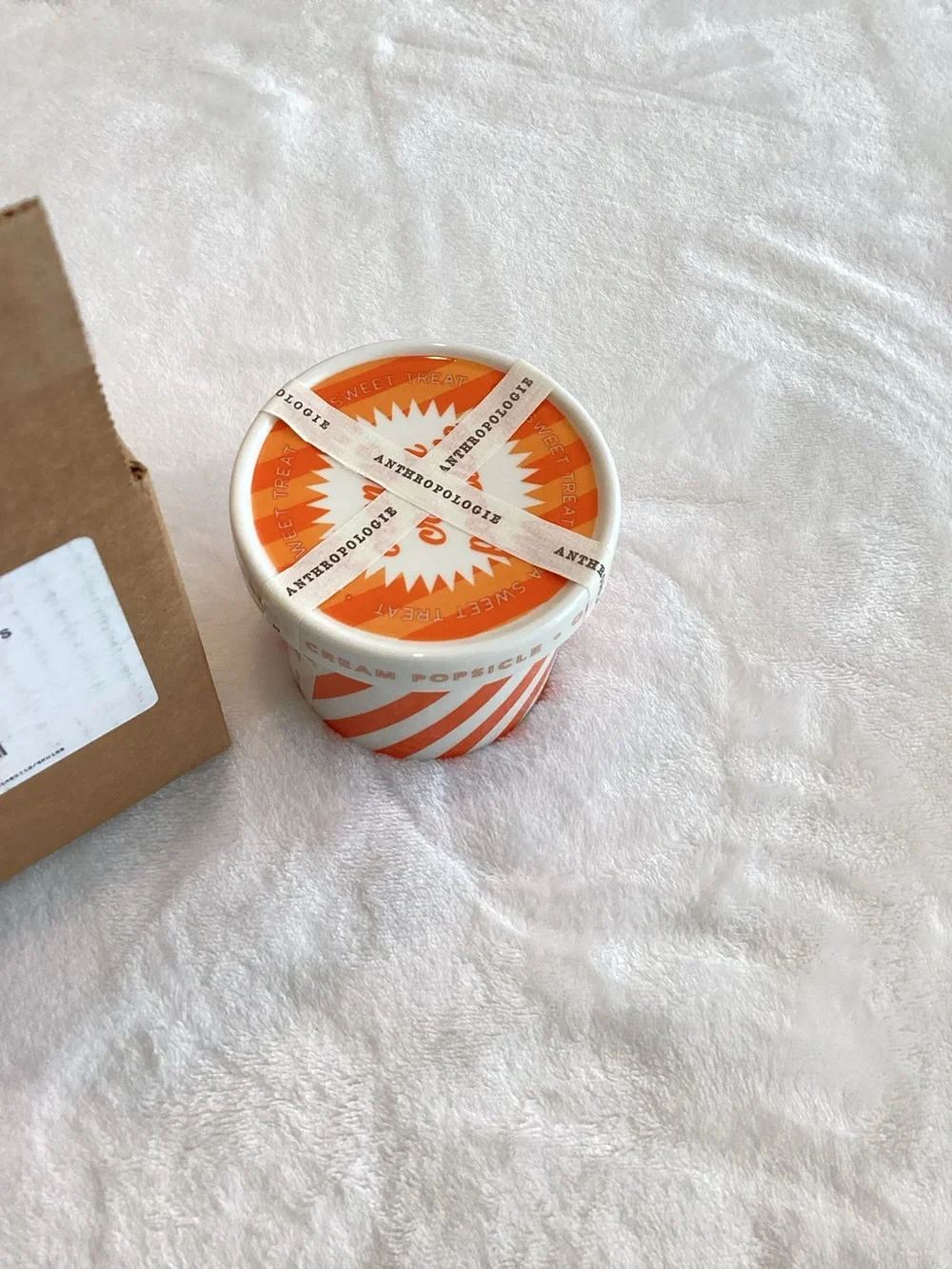 Anthropologie Ceramic Candle Ice Cream Gourmand Orange Cream Popsicle Pint New